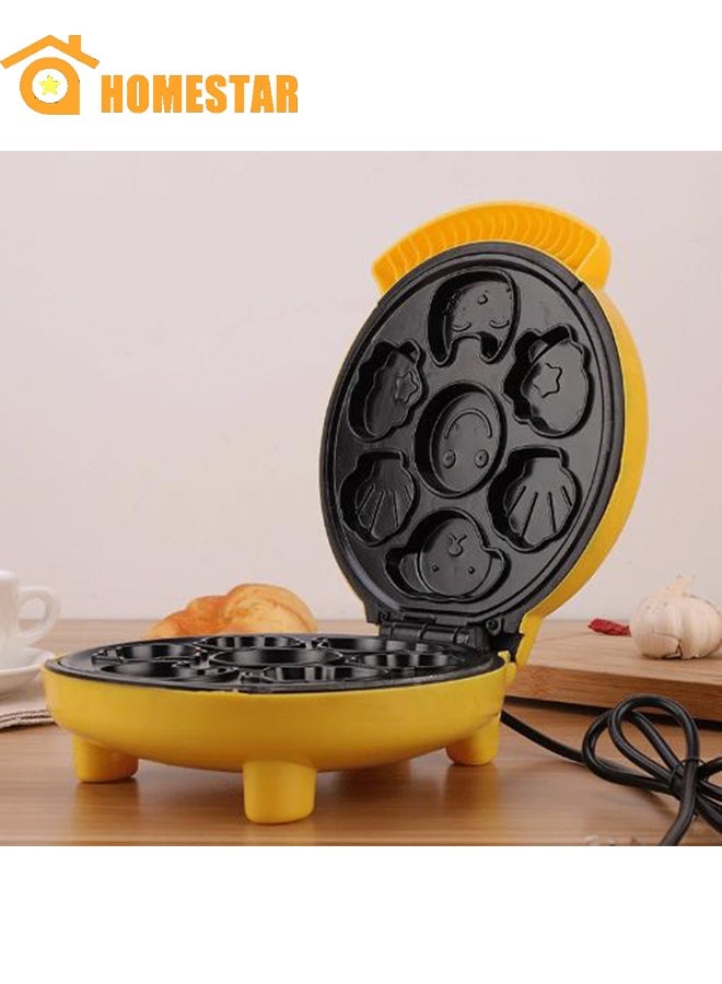 HOMESTAR Cake maker, electric mini waffle maker, making 7 different cartoon shaped waffles and cakes, double sided heating non stick board, 1000W, suitable for baking, breakfast, kitchen - Image 1